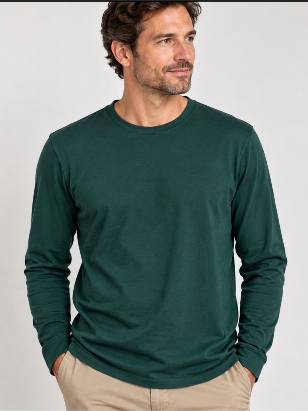 LAKE Men’s XL Pima Cotton Long Sleeve Crewneck Shirt Forest Green